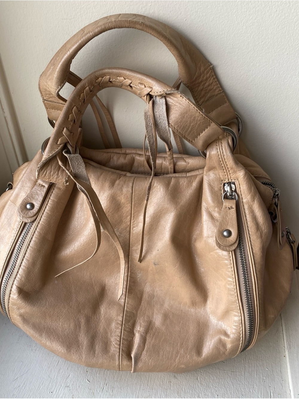 Tano Braided Soft Tan Leather Hobo Shoulder Bag Purse Hippie Boho